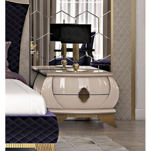 Casa Padrino Comodino Art Deco Crema/Oro 75 X 50 X H. 55 Cm - Elegante Comodino In Legno Massiccio Con 2 Cassetti - Art Deco Camera Da Letto E Mobili Per Hotel - Collezione Lusso-image