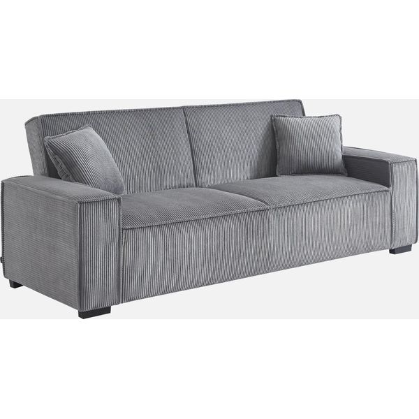 Sweeek - Divano A 3 Posti Con Funzione Letto E Rivestimento In Velluto A Coste - Grigio Chiaro-image
