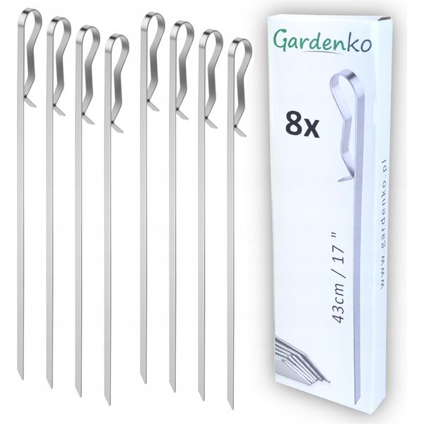 Gardenko Spiedini In Acciaio Inox 8 Pezzi – Spiedi Piatti 43 Cm Per Carne, Verdure E Kebab Adana-image