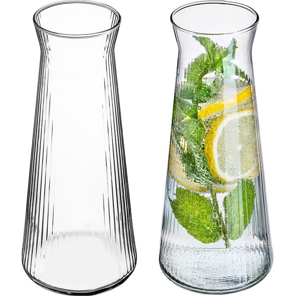 Kadax 2 X Caraffa In Vetro Da 1 Litro, Caraffa Per Acqua In Vetro Robusto, Caraffa Per Bevande Lavabile In Lavastoviglie, Caraffa Per Acqua Senza Piombo, Caraffa Per Acqua, Succo, Limonata, Latte (Modello 2)-image