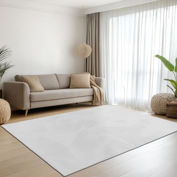 Tappeto Bianco Con Pelliccia Di Coniglio Morbida E Vellutata Dimensioni - 120 X 170 Cm-image