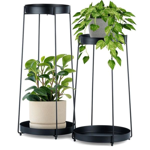Set Di Due Composizioni Floreali In Metallo Nero Su Due Livelli-image