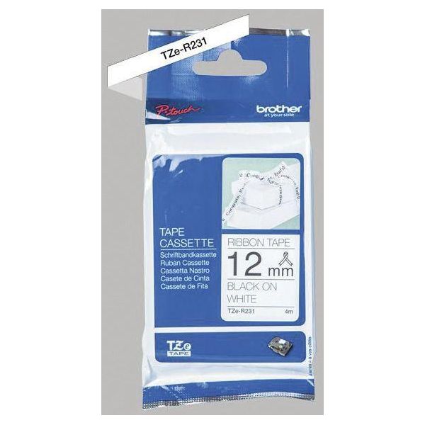 Brother Tze-R231 Nastro Adesivo Per Tessuti - 12 Mm X 4 M, Nero Su Bianco-image