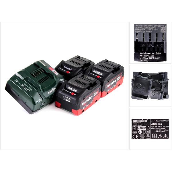 Metabo Basis Set 18V - 3X Batterie Lihd Da 5,5Ah + Caricabatterie Asc 145 + Inserto ( 685074000 )-image