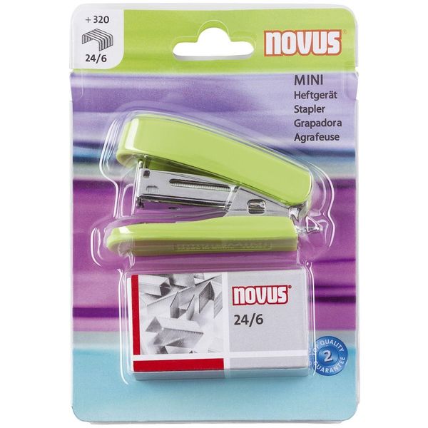 Novus® 020-1909 Mini Cucitrice + Punti Metallici - 12 Fogli, Verde Chiaro-image