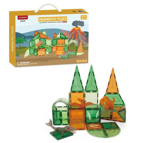 Set Di Costruzioni Magnetiche Dinosauri 42 Pezzi - Piastrelle Magnetiche-image