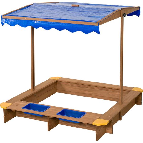 Swingking Sabbiera In Legno Con Contenitori D'acqua E Telo Per Giardino-image