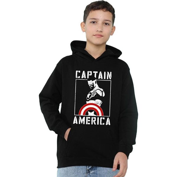 Capitan America - Felpa Con Cappuccio Per Bambini, Pullover TV22671 (128) (Nero)-image