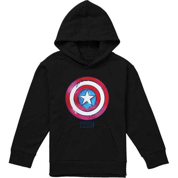 Capitan America - Felpa Con Cappuccio Per Bambini, Pullover TV22708 (152-158) (Nero)-image