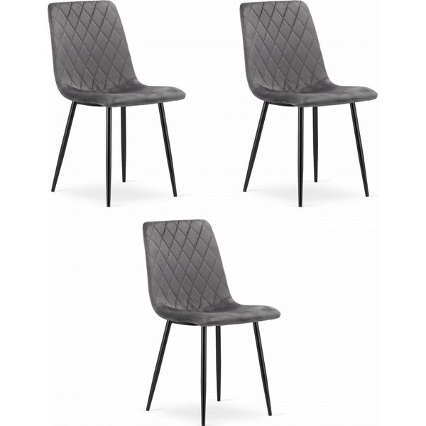 Set Di 3 Sedie Valora Turin In Velluto Grigio Scuro - Elegante Set Di 3 Sedie Grigie-image