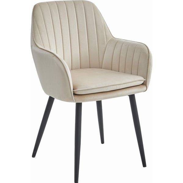 Sedia Valora Lugo In Velluto Beige Con Gambe Nere X1 | Sedia Singola Beige Con Gambe Nere Per Angoli Accoglienti-image