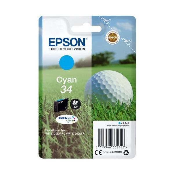 Original Epson Workforce Pro WF-3720 Dw (C13T34624010 / 34) Druckerpatrone Cyan-image