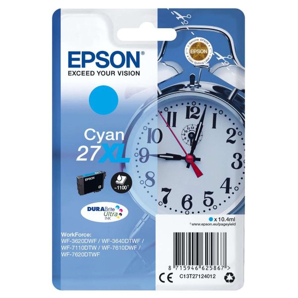 Original Epson Workforce WF-3620 Dwf (C13T27124012 / 27XL) Druckerpatrone Cyan-image