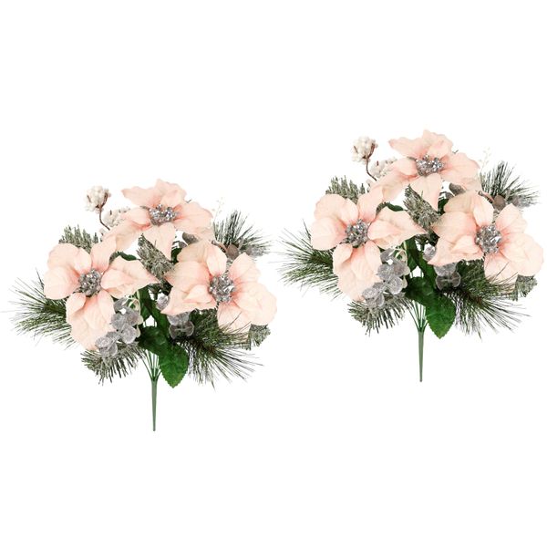 Kunstblumenstrauß I.Ge.A. "Bouquet Poinsettia Mit Tannenzweigen", Rosa (Hellrosa), B:33Cm H:45Cm L:33Cm, Polyester, Kunstpflanzen, 2Er Set Eukalyptus Baumwolle Adventsdeko Weihnachtsdeko Christstern-image