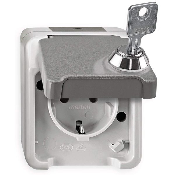 Merten MEG2422-8029, Tipo Di Presa: Cee 7/3, Tipi Di Spina Supportati: Cee 7/4, Colore Del Prodotto: Grigio, Grado Di Protezione Internazionale (Codice Ip): IP44. Tensione Di Ingresso: 250 V, Amperaggio (Massimo): 16 A. Larghezza: 73 Mm, Profondità: 70 Mm, Altezza: 83 Mm (MEG2422-8029)-image
