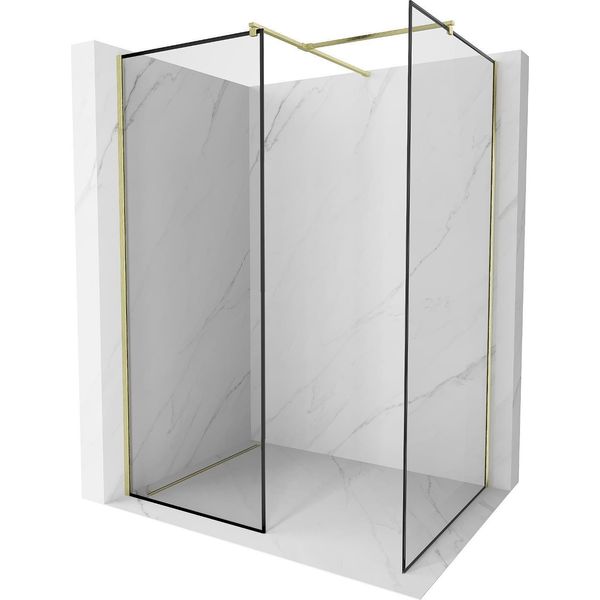 Mexen Kioto Parete Doccia Walk-In 160 X 120 Cm, Cornice Nera, Oro Spazzolato - 800-160-202-55-70-120-image
