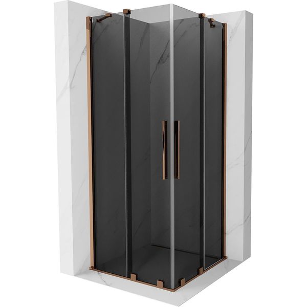 Mexen Velar Duo Cabina Doccia Scorrevole 80 X 80 Cm, Grafite, Oro Rosa - 871-080-080-42-60-image