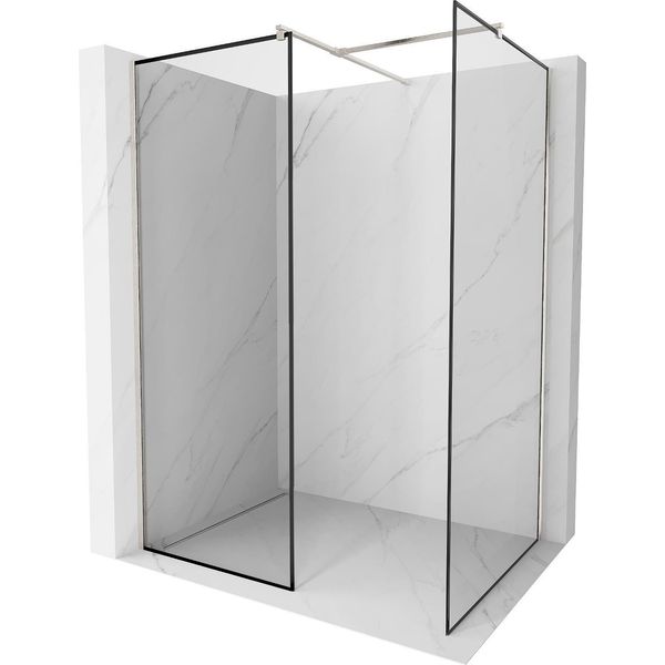 Mexen Kioto Parete Doccia Walk-In 130 X 80 Cm, Cornice Nera, Nichel Spazzolato - 800-130-202-97-70-080-image