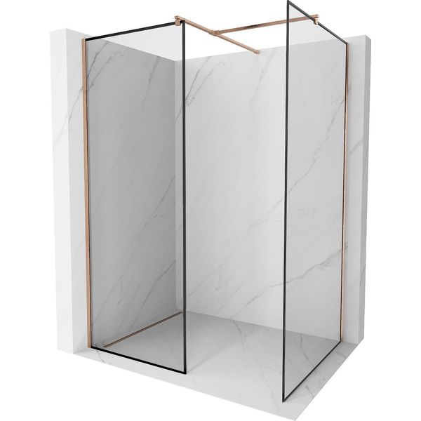 Mexen Kioto Parete Doccia Walk-In 130 X 100 Cm, Cornice Nera, Rame Spazzolato - 800-130-202-65-70-100-image