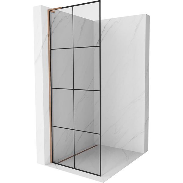Mexen Kioto L Pannello Doccia Walk-In 90 X 200 Cm, Griglia Nera, Oro Rosa - 800-090-103-60-77-image