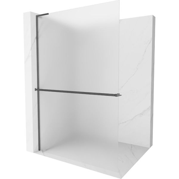 Mexen Kioto+ L Parete Doccia Con Mensola Walk-In 120 X 200 Cm, Ghiaccio, Grigio Scuro Spazzolato - 800-120-123-66-30-image