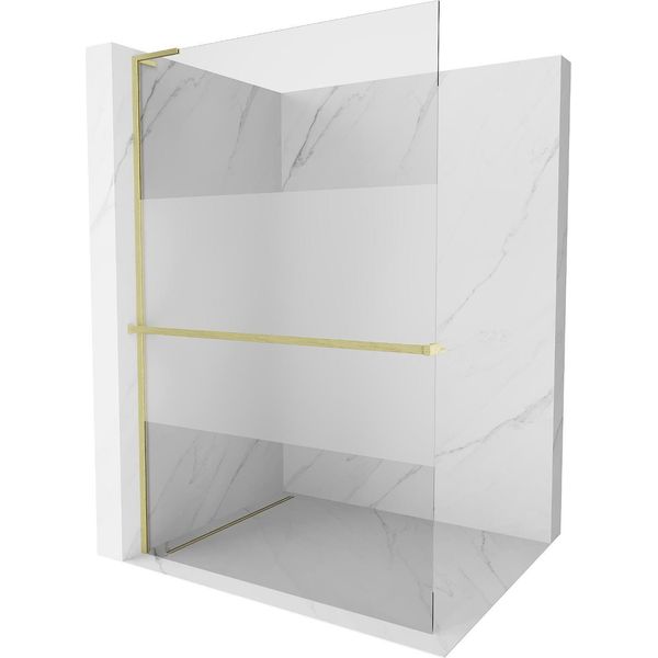 Mexen Kioto+ L Parete Doccia Con Mensola Walk-In 90 X 200 Cm, Trasparente/Brina, Oro Spazzolato - 800-090-123-55-35-image