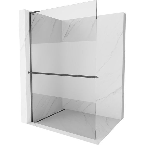 Mexen Kioto+ L Parete Doccia Con Mensola Walk-In 110 X 200 Cm, Trasparente/Brinato, Grigio Scuro Spazzolato - 800-110-123-66-35-image