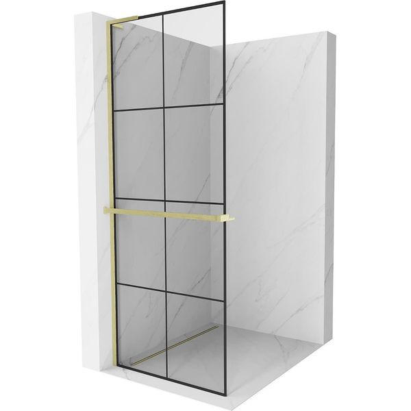 Mexen Kioto+ L Parete Doccia Con Mensola Walk-In 70 X 200 Cm, Griglia Nera, Oro Spazzolato - 800-070-123-55-77-image