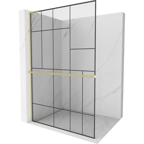 Mexen Kioto+ L Parete Doccia Con Mensola Walk-In 100 X 200 Cm, Motivo Nero, Oro Spazzolato - 800-100-123-55-78-image