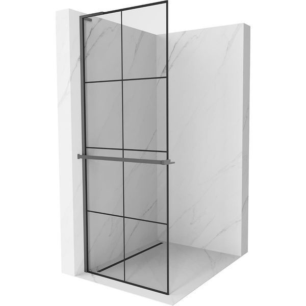 Mexen Kioto+ L Parete Doccia Con Mensola Walk-In 80 X 200 Cm, Griglia Nera, Gun Metal - 800-080-123-95-77-image