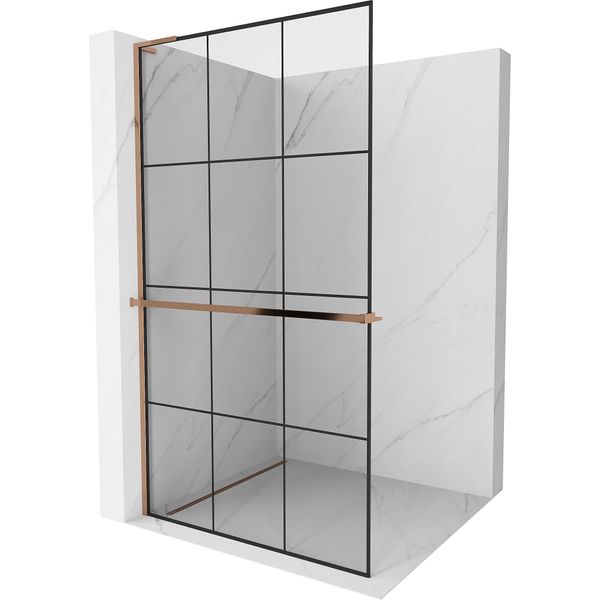 Mexen Kioto+ L Pannello Doccia Con Mensola Walk-In 110 X 200 Cm, Griglia Nera, Oro Rosa - 800-110-123-60-77-image