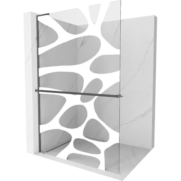 Mexen Kioto+ L Parete Doccia Con Mensola Walk-In 90 X 200 Cm, Onda Bianca, Grigio Canna Spazzolato - 800-090-123-66-97-image