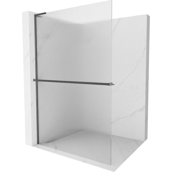 Mexen Kioto+ L Pannello Doccia Con Mensola Walk-In 120 X 200 Cm, Righe, Grigio Gun Spazzolato - 800-120-123-66-09-image