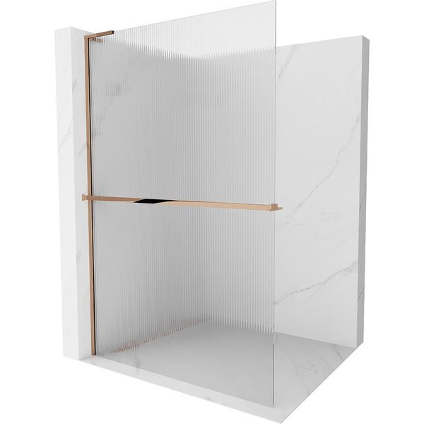 Mexen Kioto+ L Parete Doccia Con Mensola Walk-In 100 X 200 Cm, Strisce, Oro Rosa - 800-100-123-60-09-image