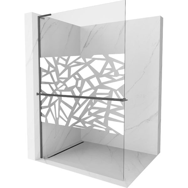 Mexen Kioto+ L Parete Doccia Con Mensola Walk-In 110 X 200 Cm, Motivo Bianco, Grigio Canna Spazzolato - 800-110-123-66-85-image
