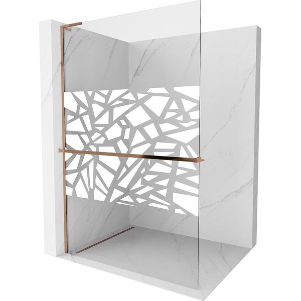 Mexen Kioto+ L Parete Doccia Con Mensola Walk-In 120 X 200 Cm, Motivo Bianco, Oro Rosa - 800-120-123-60-85-image