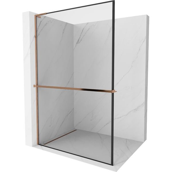 Mexen Kioto+ L Parete Doccia Con Mensola Walk-In 120 X 200 Cm, Cornice Nera, Oro Rosa - 800-120-123-60-70-image