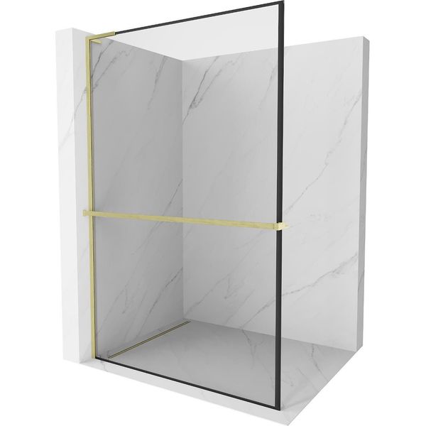 Mexen Kioto+ L Pannello Doccia Con Mensola Walk-In 100 X 200 Cm, Cornice Nera, Oro Spazzolato - 800-100-123-55-70-image
