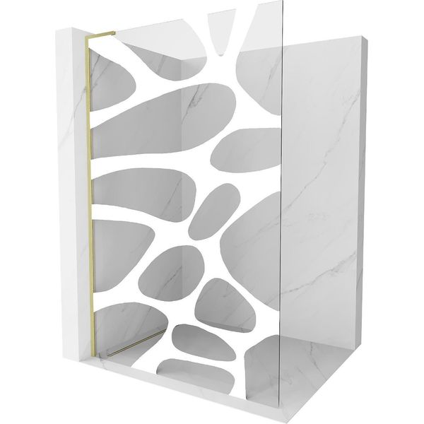 Mexen Kioto L Pannello Doccia Walk-In 110 X 200 Cm, Onda Bianca, Oro Spazzolato - 800-110-103-55-97-image