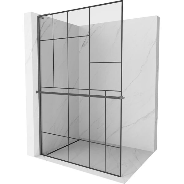 Mexen Kioto+ L Pannello Doccia Con Mensola Walk-In 100 X 200 Cm, Motivo Nero, Gun Gray Spazzolato - 800-100-123-66-78-image