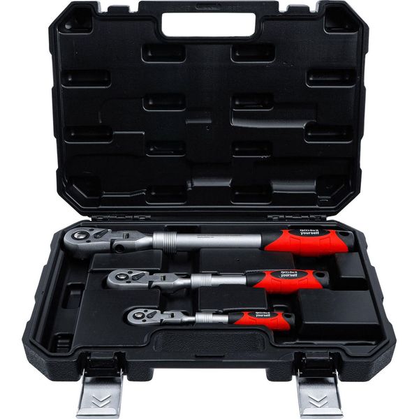 Set Di Cricchetti Reversibili | Estensibili, Angolabili | Uscita A Comando Quadro Esterno 6,3 Mm (1/4") - 10 Mm (3/8"") - 12,5 Mm (1/2"") | 3 Pz."-image
