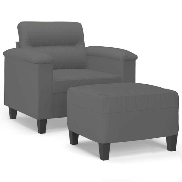 Poltrona Con Poggiapiedi Grigio Scuro 60 Cm In Tessuto Microfibra-image
