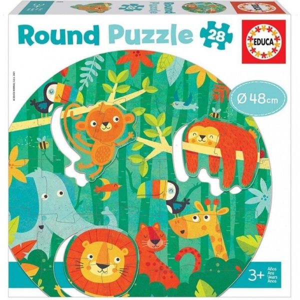 Educa 18906, Giungla, Puzzle Rotondo Di 28 Pezzi Per Bambini Dai 3 Anni In Su, Puzzle Di Animali-image