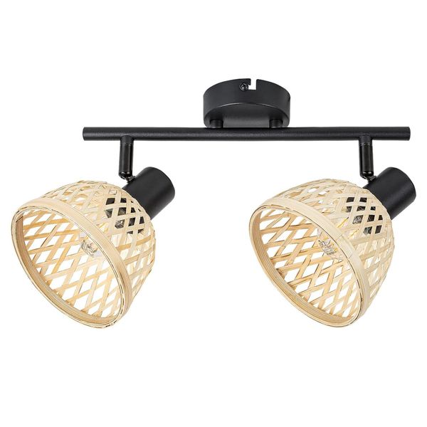 Lampada Da Parete E Soffitto Rattan Boho E14 Nero Opaco Rattan 3134 Rabalux-image
