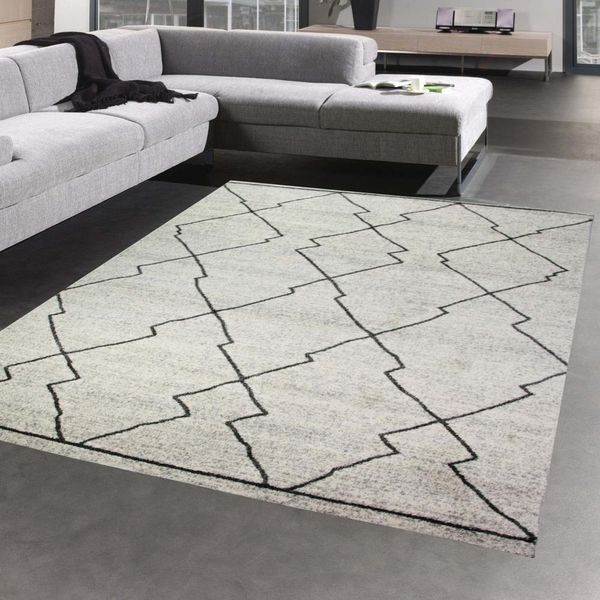 Tappeto Da Salotto Moderno Con Motivo A Diamante Marocchino In Grigio Crema Dimensioni - 80X150 Cm-image