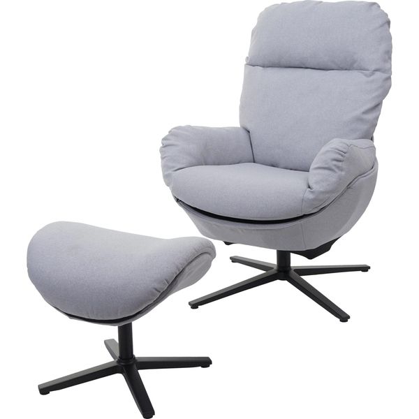Poltrona + Sgabello HWC-L12, Poltrona Tv, Sedia A Dondolo, Funzione Girevole, Metallo Tessuto/Tessuto ~ Grigio Chiaro-image