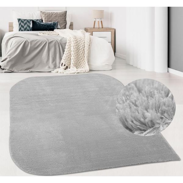 Tappeto Morbido A Tinta Unita | Angoli Arrotondati | In Grigio Dimensioni - 160 X 230 Cm-image