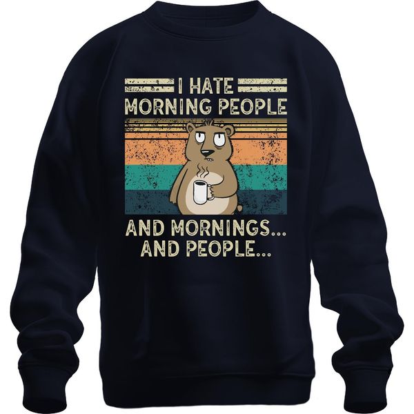 Hate Morning People Mornings And People Kaffee BäR Vintage Grunge Unisex Felpa Pullover, Navy, L-image