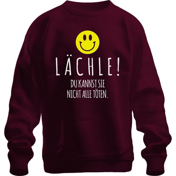 Smile You Can't Kill Them All Black Humour Smiley Pullover Felpa Unisex, Borgogna, L-image