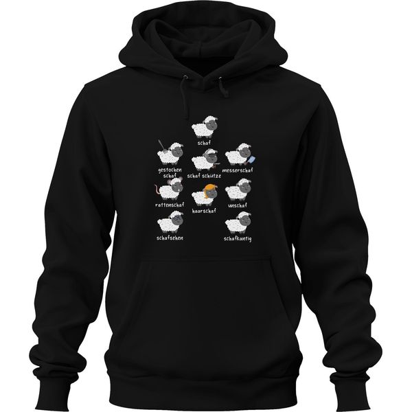 Detti Divertenti Sulla Pecora Giochi Di Parole Pecore Animali Umorismo Fattoria Felpa Con Cappuccio Unisex, Nero, 3XL-image